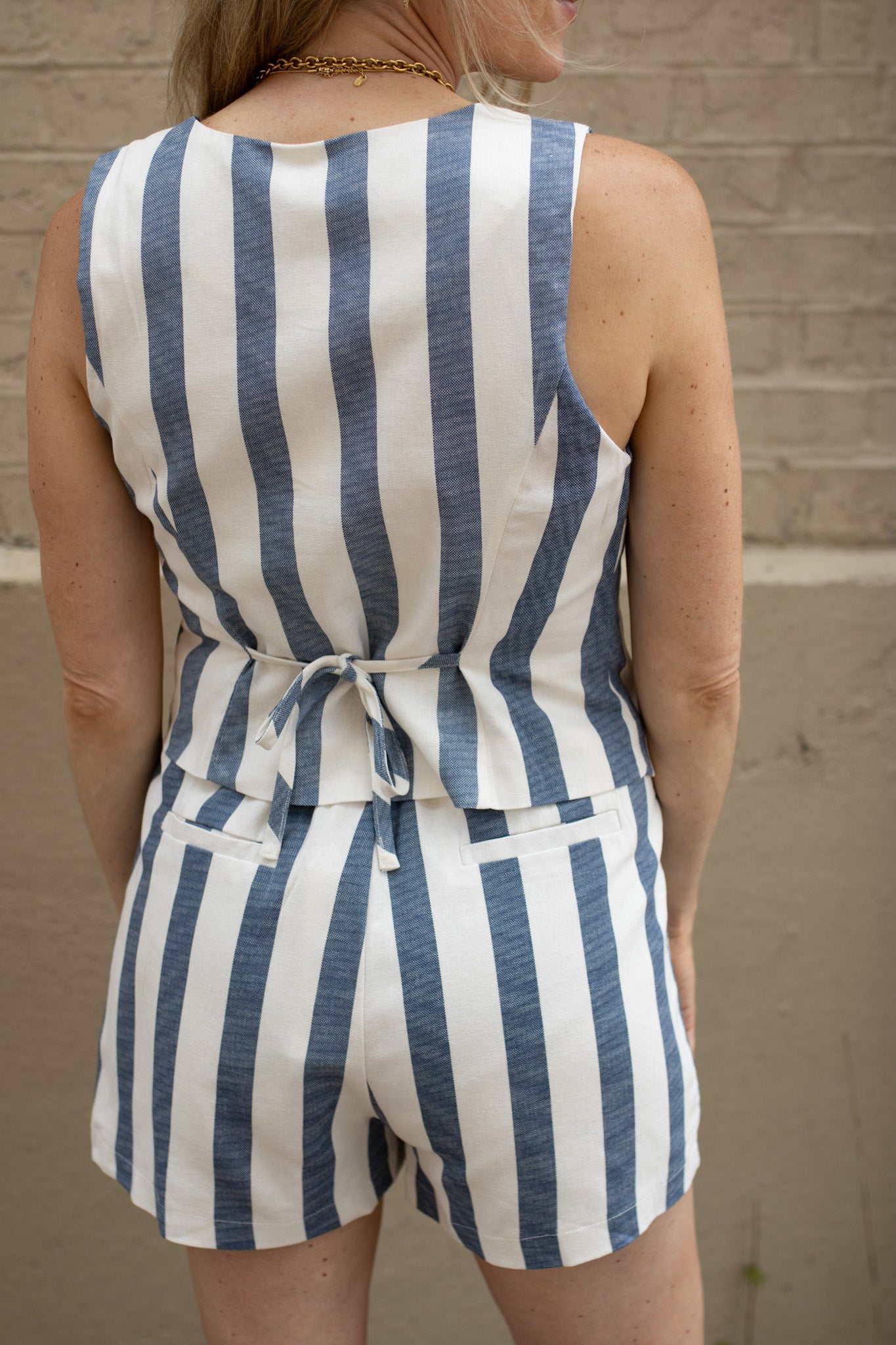 Caroline Striped Button Down Shorts Set