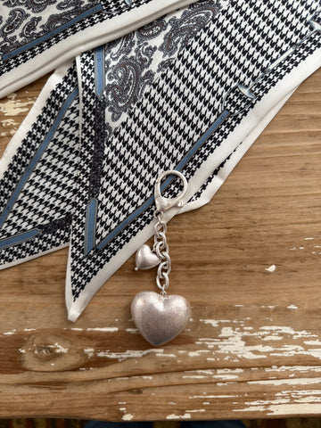 Brushed Hearts Bag Charm | Silver