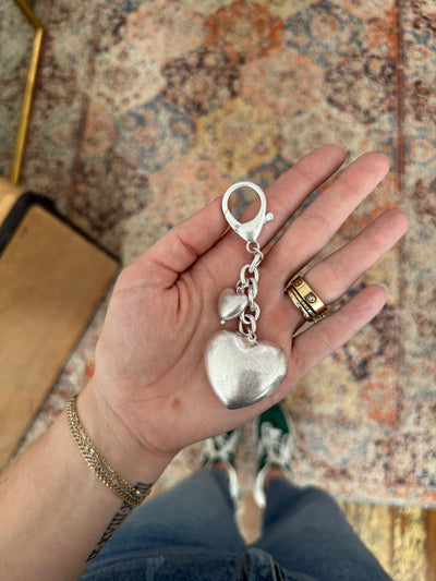 Brushed Hearts Bag Charm | Silver