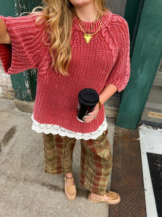 Kate Chunky Knit Lace Trim Sweater