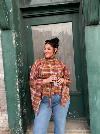 Kenna Plaid Poncho Top