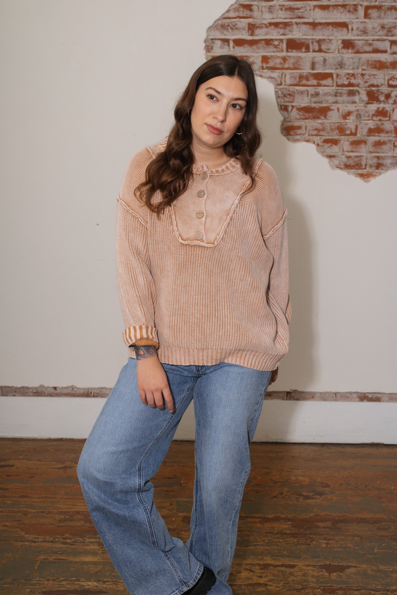 Ray Chunky Knit Henley Sweater