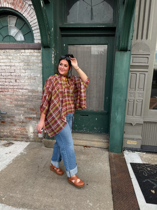 Kenna Plaid Poncho Top