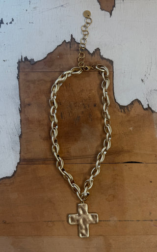 Maeve Chunky Hammered Cross Necklace