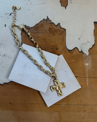 Maeve Chunky Hammered Cross Necklace