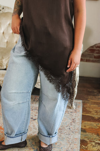 Capri Satin Long Lace Tank