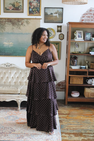 Greta Polka Dot Satin Maxi Dress