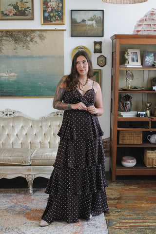 Greta Polka Dot Satin Maxi Dress