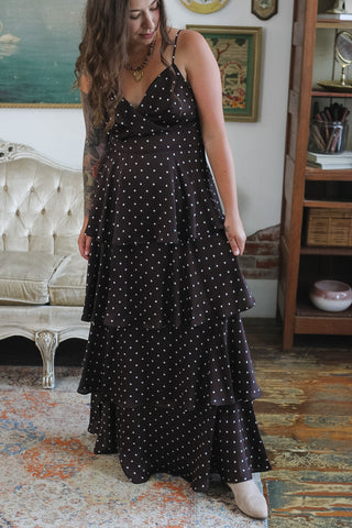 Greta Polka Dot Satin Maxi Dress