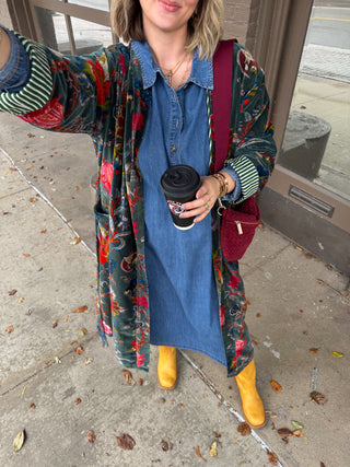 Quincy Floral Velvet Long Duster