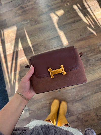 Bailey Faux Suede Buckle Shoulder Bag | Coffee