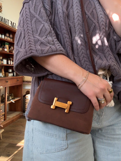 Bailey Faux Suede Buckle Shoulder Bag | Coffee