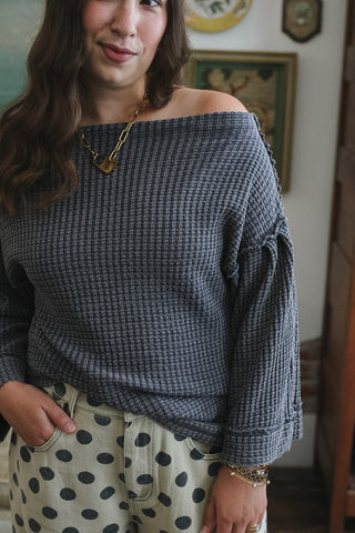 Kenny Waffle Knit Off Shoulder Top
