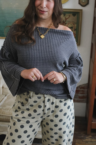 Kenny Waffle Knit Off Shoulder Top