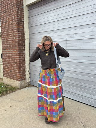 Winnie Rainbow Checked Maxi Skirt