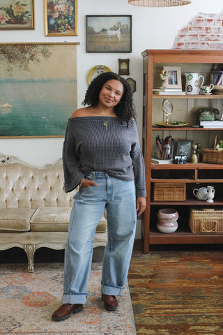 Kenny Waffle Knit Off Shoulder Top