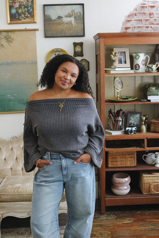 Kenny Waffle Knit Off Shoulder Top
