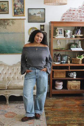 Kenny Waffle Knit Off Shoulder Top