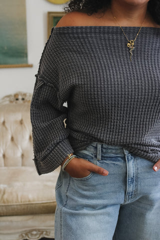 Kenny Waffle Knit Off Shoulder Top