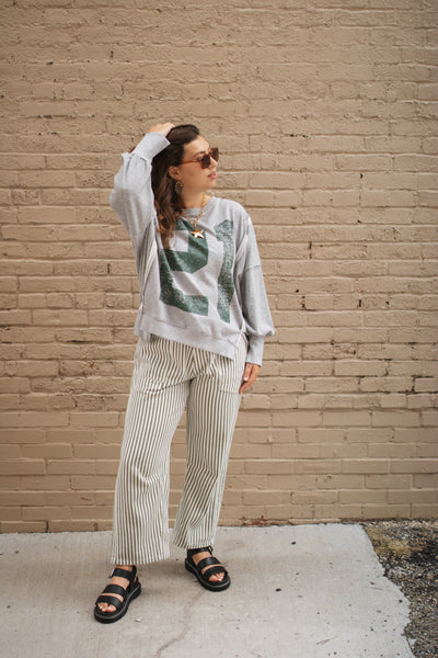Mickey Faded Varsity Pullover Sweatshirt | Green