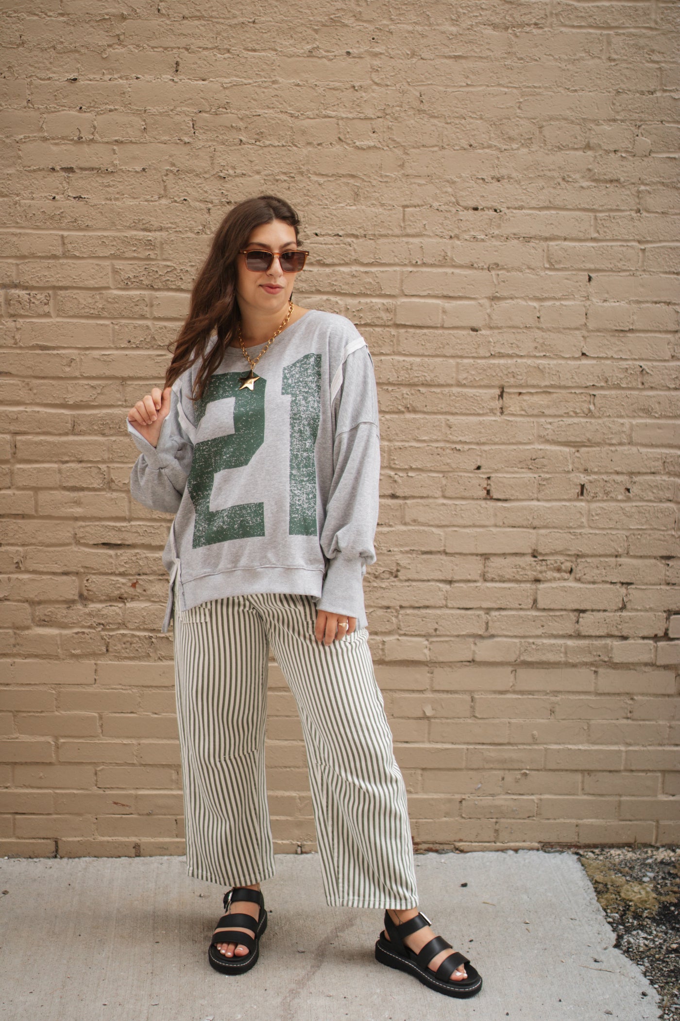 Mickey Faded Varsity Pullover Sweatshirt | Green