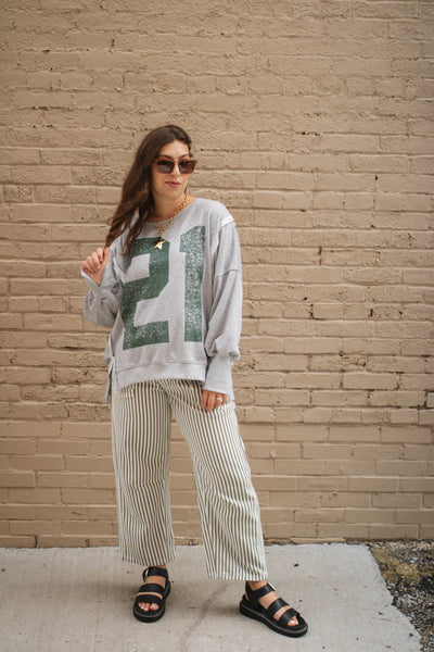 Mickey Faded Varsity Pullover Sweatshirt | Green