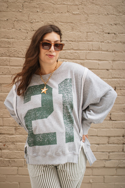 Mickey Faded Varsity Pullover Sweatshirt | Green