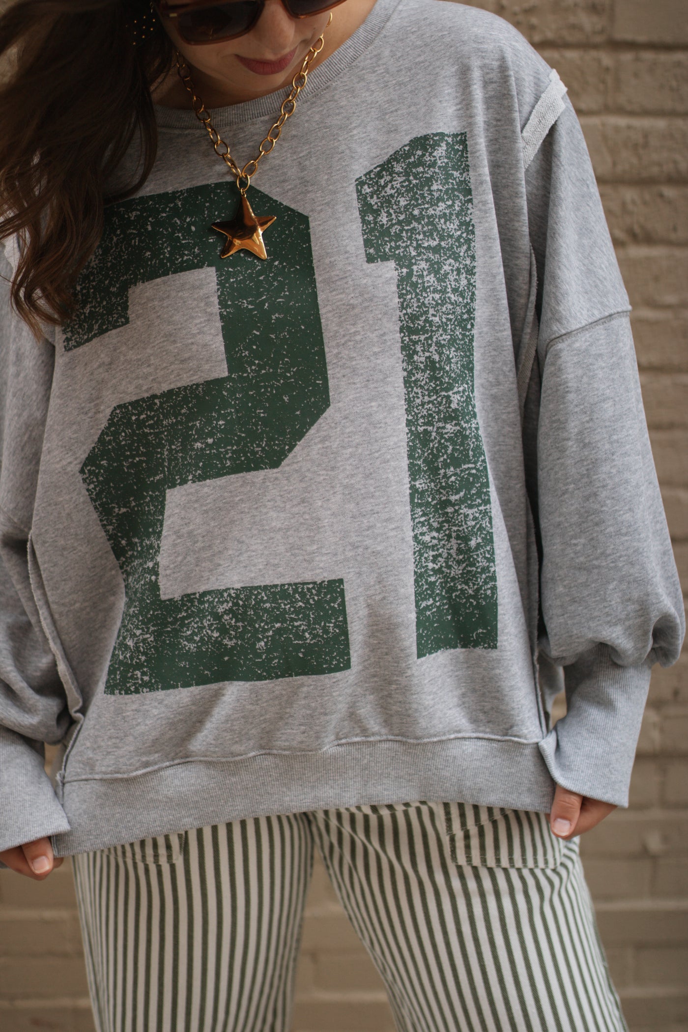 Mickey Faded Varsity Pullover Sweatshirt | Green