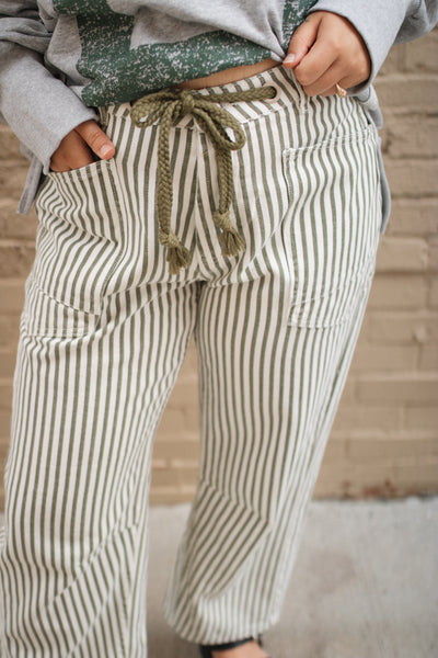Georgie Striped Drawstring Railroad Jeans