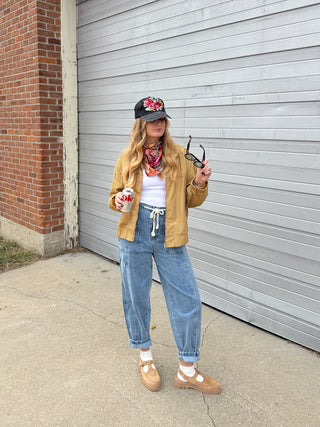 Luna High Rise Drawstring Barrel Jeans