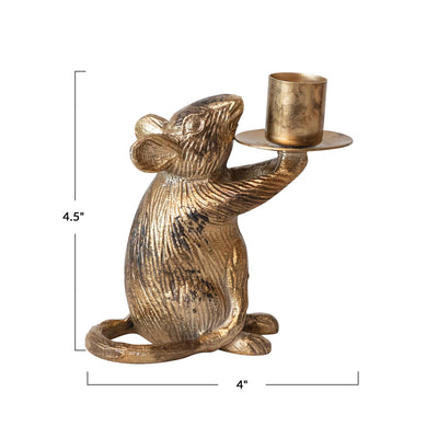 Midnight Mouse Antique Gold Taper Holder