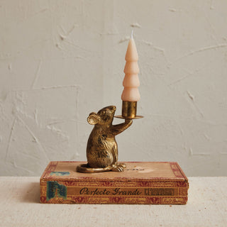Midnight Mouse Antique Gold Taper Holder