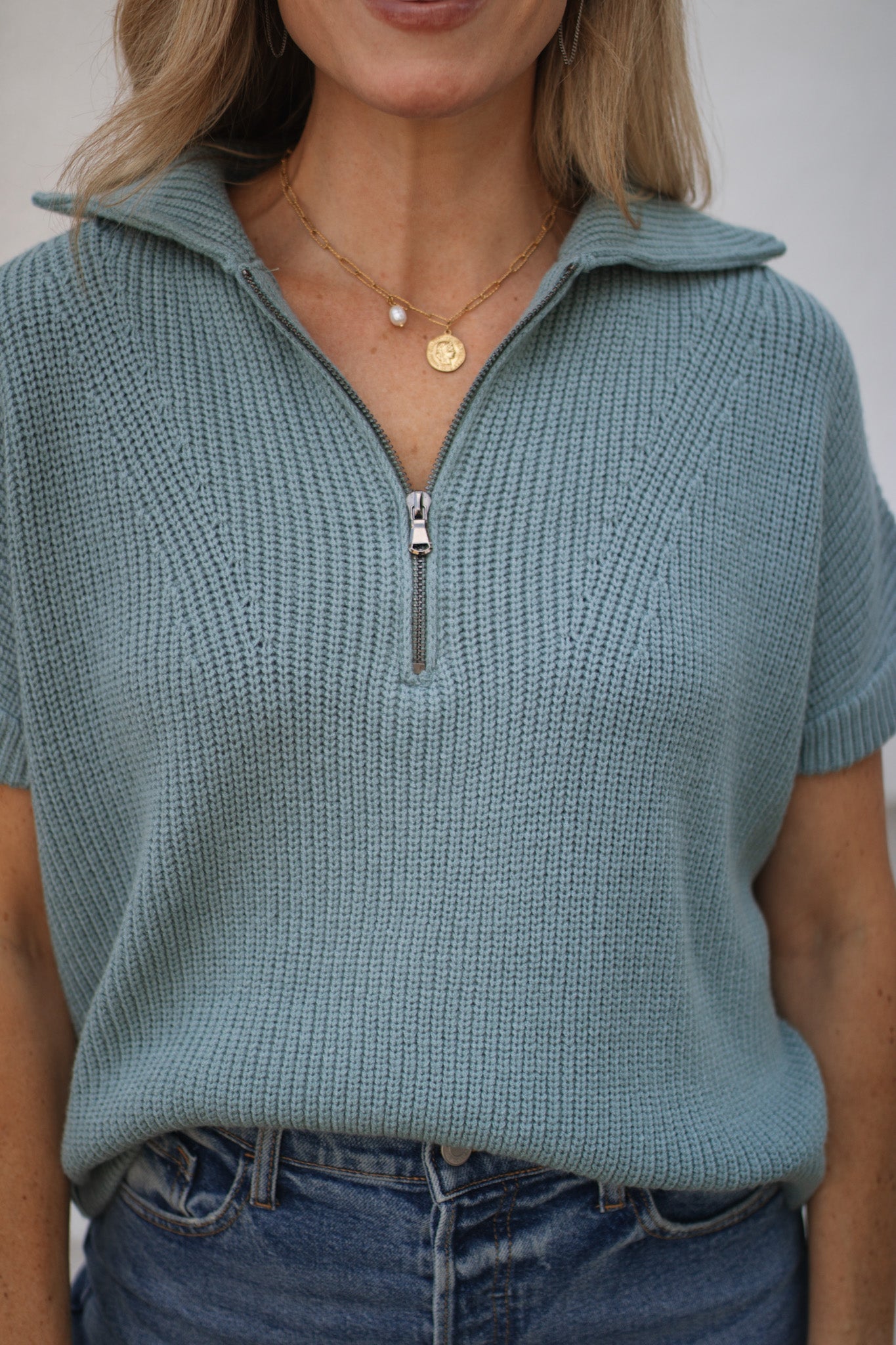 Ivy Quarter Zip Short Sleeve Sweater