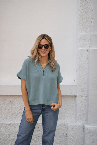 Ivy Quarter Zip Short Sleeve Sweater