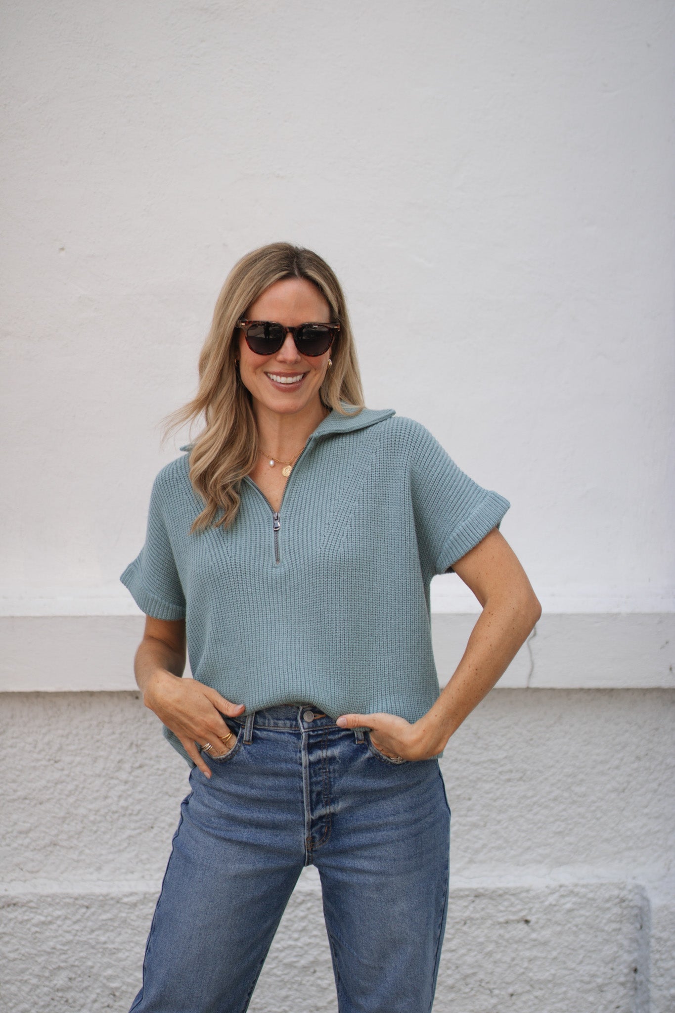 Ivy Quarter Zip Short Sleeve Sweater