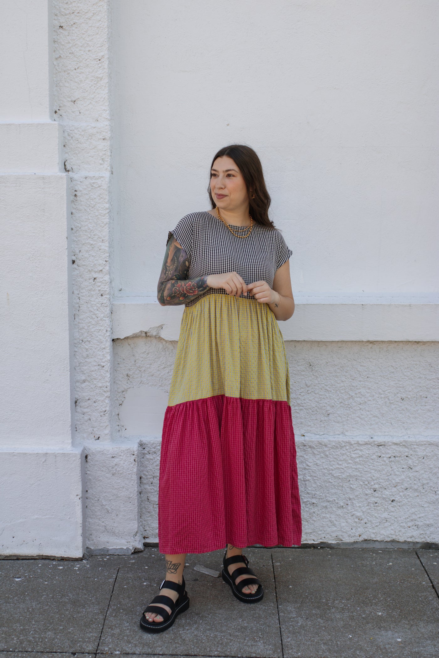 Mabel Colorblock Gingham Maxi Dress