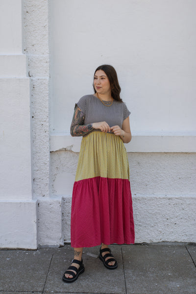 Mabel Colorblock Gingham Maxi Dress