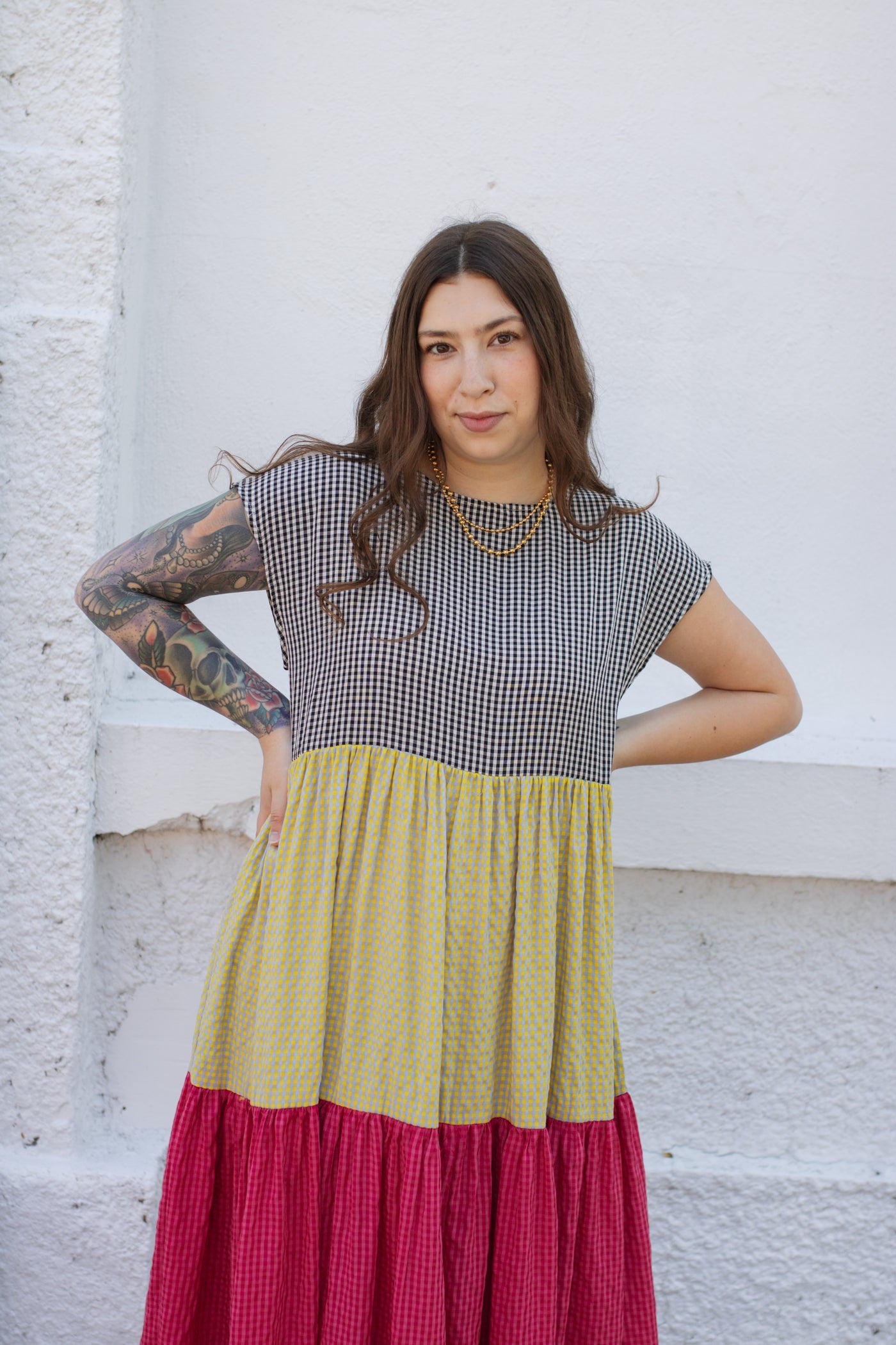 Mabel Colorblock Gingham Maxi Dress