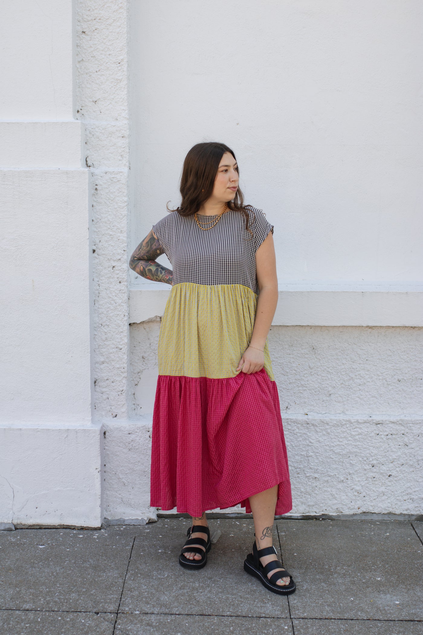Mabel Colorblock Gingham Maxi Dress
