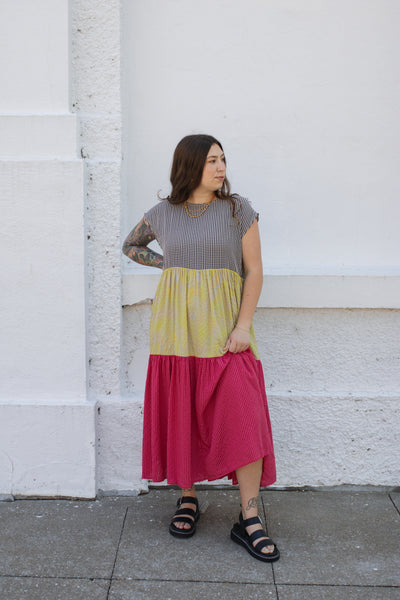 Mabel Colorblock Gingham Maxi Dress