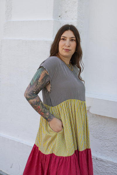 Mabel Colorblock Gingham Maxi Dress