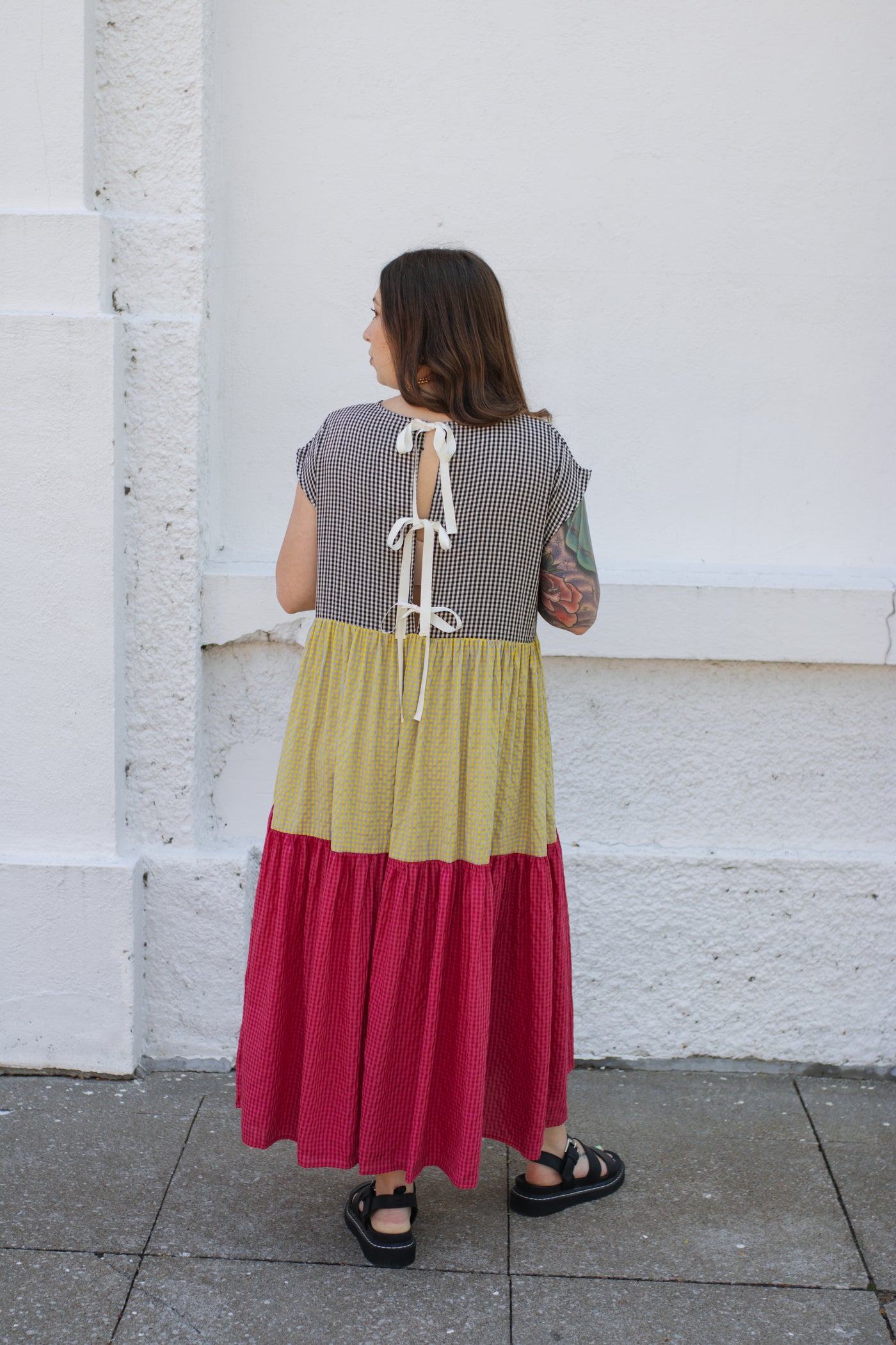 Mabel Colorblock Gingham Maxi Dress