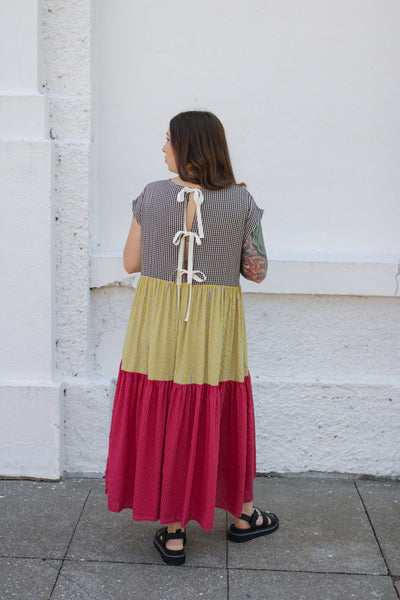 Mabel Colorblock Gingham Maxi Dress