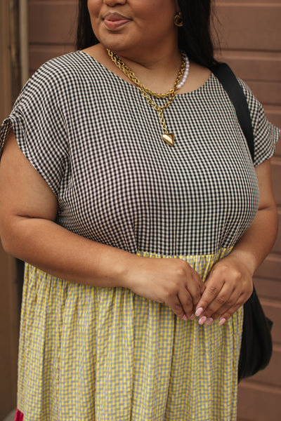 Mabel Colorblock Gingham Maxi Dress