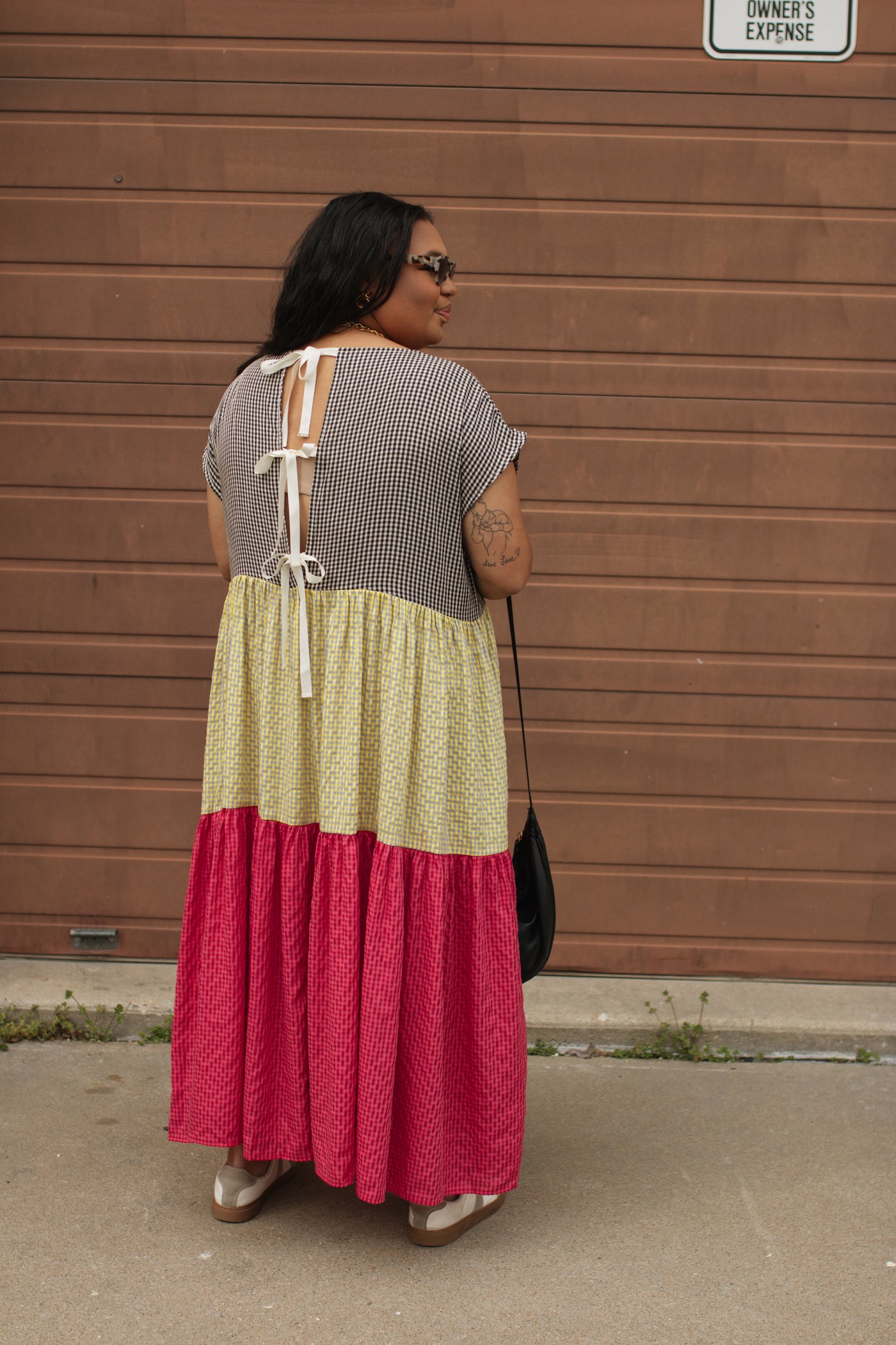 Mabel Colorblock Gingham Maxi Dress
