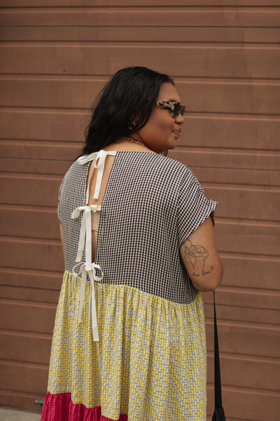 Mabel Colorblock Gingham Maxi Dress