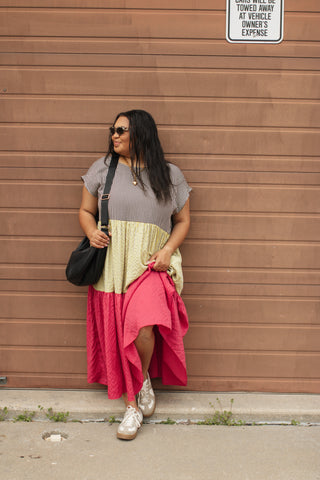 Mabel Colorblock Gingham Maxi Dress