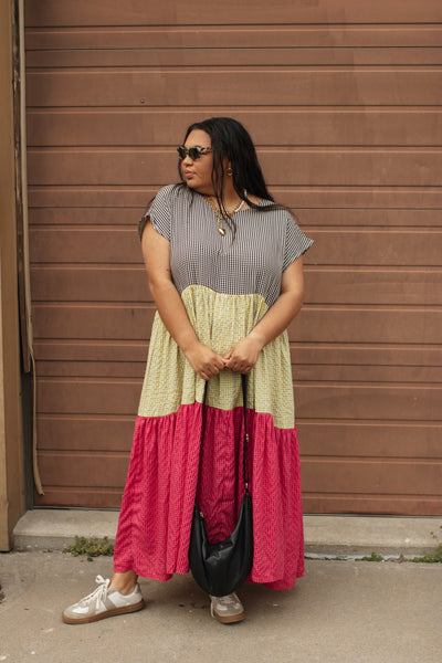 Mabel Colorblock Gingham Maxi Dress