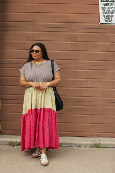 Mabel Colorblock Gingham Maxi Dress