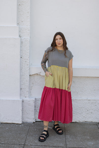 Mabel Colorblock Gingham Maxi Dress